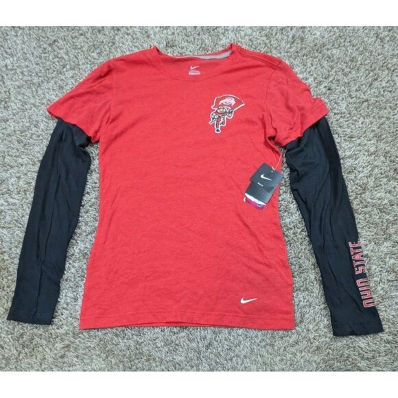 NEW Nike Ohio State Buckeyes T Shirt Womens Medium Red Football Long Sleeve - Picture 1 of 7